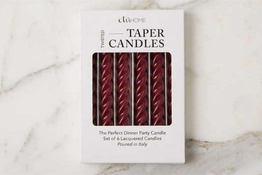 Lacquered Twisted Taper Candles, Merlot, Set of 6