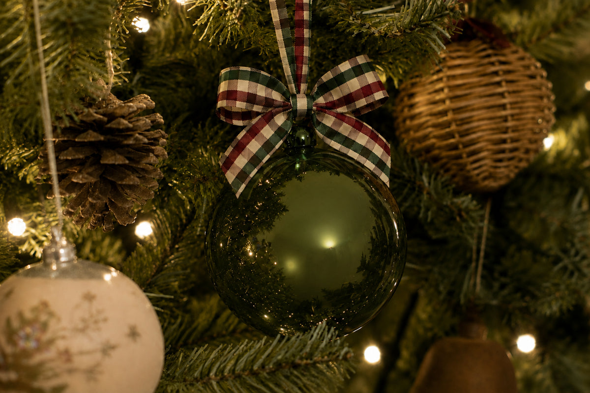 5" Glass Globe Ornament, Spruce Plaid