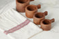 French Bistro Wood Measuring Cups in Vintage Merlot Red Stripe Bag, Set of 4