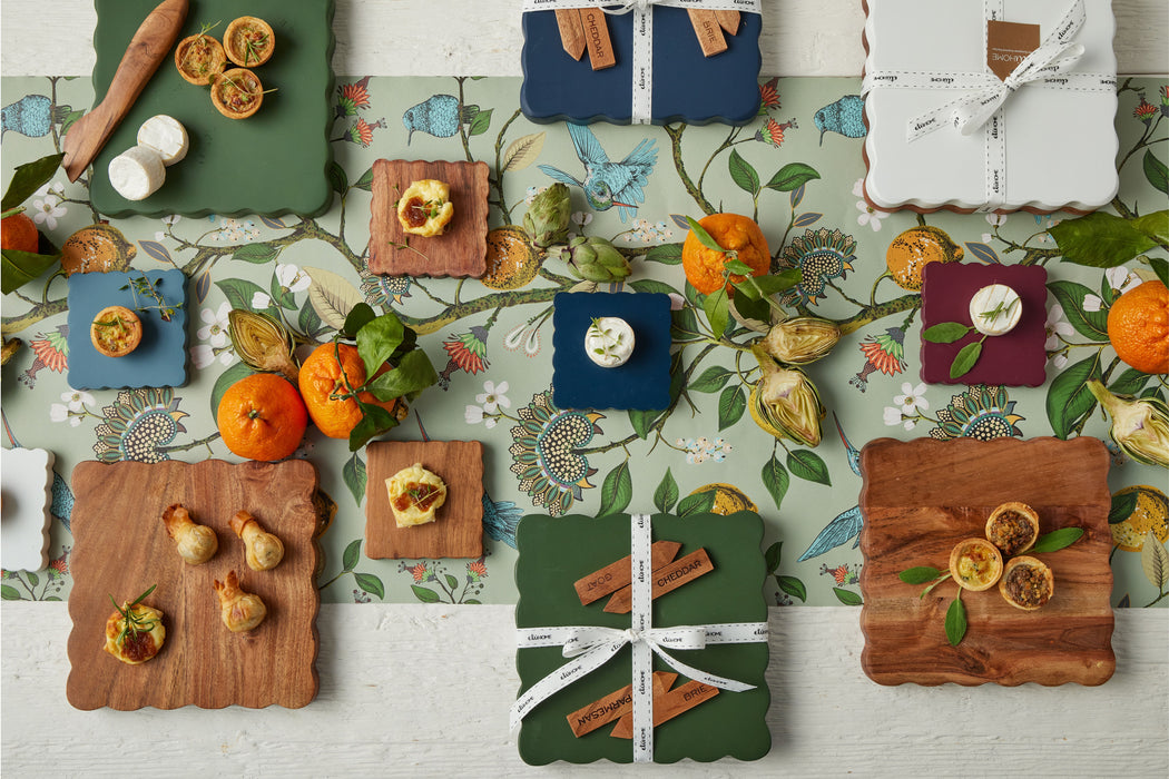 Square Scalloped Cheese Board with Spreader, Small, Natural