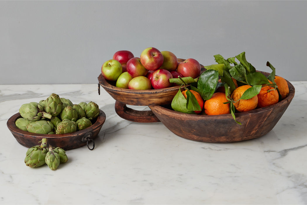 Vintage Wood Bowl, Carved Handle