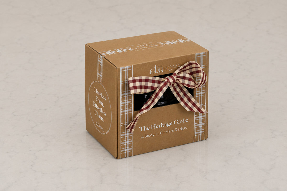 5" Glass Globe Ornament, Merlot Plaid