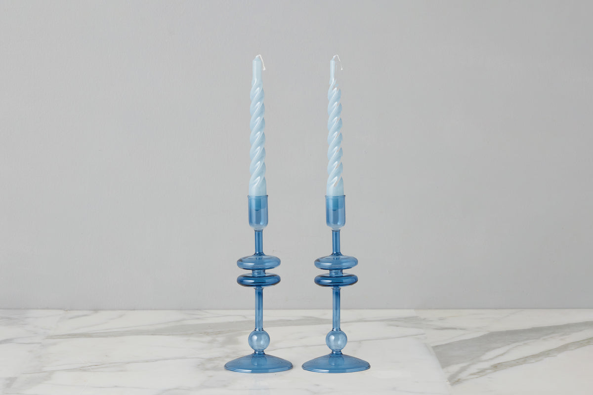 Sapphire Glass Candlestick Pair, Small