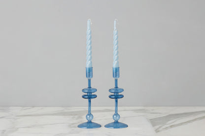 Sapphire Glass Candlestick Pair, Small