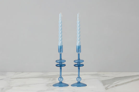 Sapphire Glass Candlestick Pair, Small