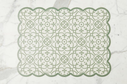 Scalloped Floor Mat, Rectangle, Sage and White (24" x 32")