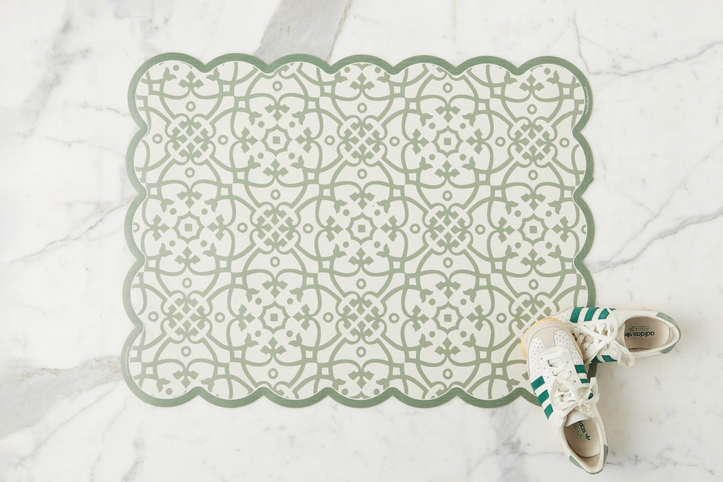 Scalloped Floor Mat, Rectangle, Sage and White (24" x 32")