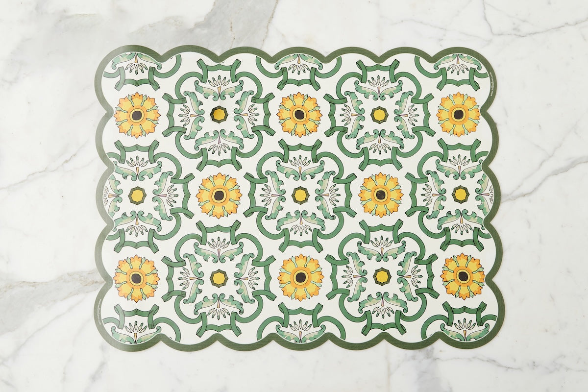 Scalloped Floor Mat, Rectangle, Sage and Yellow (24" x 32")