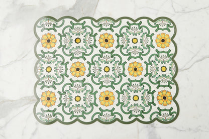Scalloped Floor Mat, Rectangle, Sage and Yellow (24" x 32")