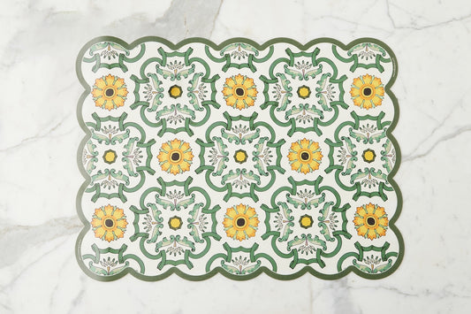 Scalloped Floor Mat, Rectangle, Sage and Yellow (24" x 32")