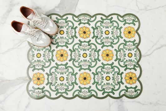 Scalloped Floor Mat, Rectangle, Sage and Yellow (24" x 32")
