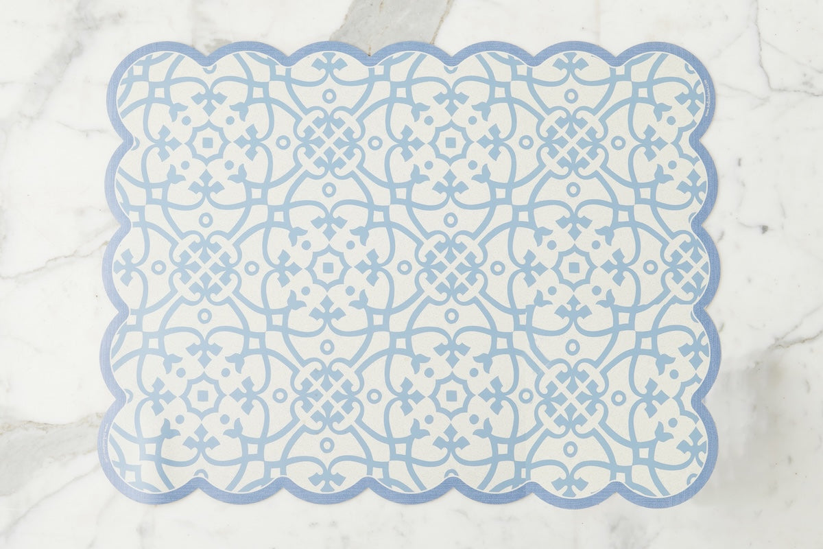 Scalloped Floor Mat, Rectangle, Denim and White (24" x 32")