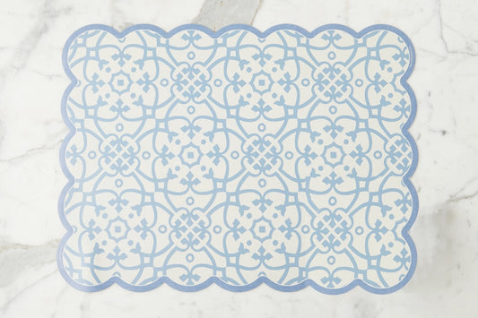 Scalloped Floor Mat, Rectangle, Denim and White (24" x 32")
