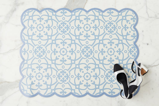 Scalloped Floor Mat, Rectangle, Denim and White (24" x 32")