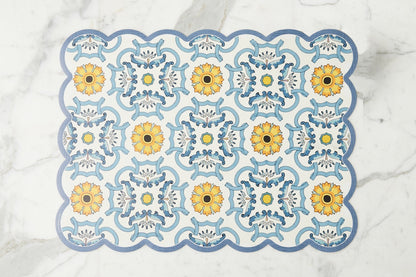 Scalloped Floor Mat, Rectangle, Denim and Yellow (24" x 32")