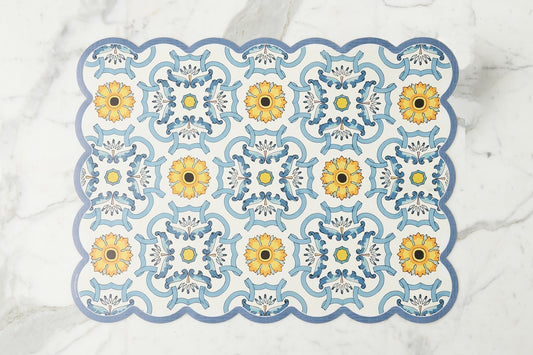 Scalloped Floor Mat, Rectangle, Denim and Yellow (24" x 32")