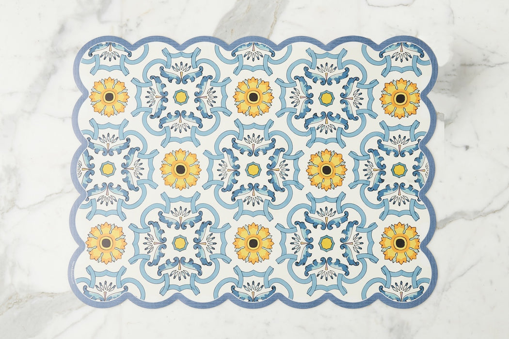 Scalloped Floor Mat, Rectangle, Denim and Yellow (24" x 32")