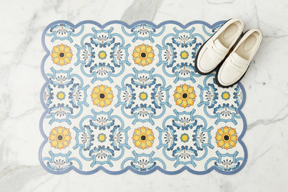 Scalloped Floor Mat, Rectangle, Denim and Yellow (24" x 32")