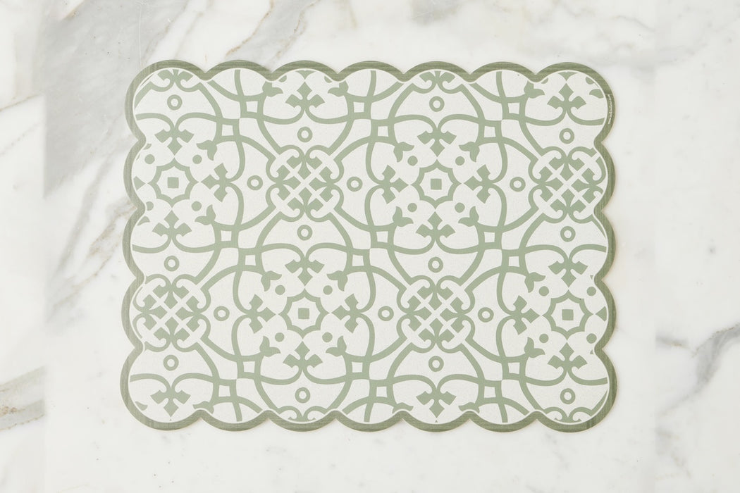 Scalloped Placemat, Rectangle, Sage and White