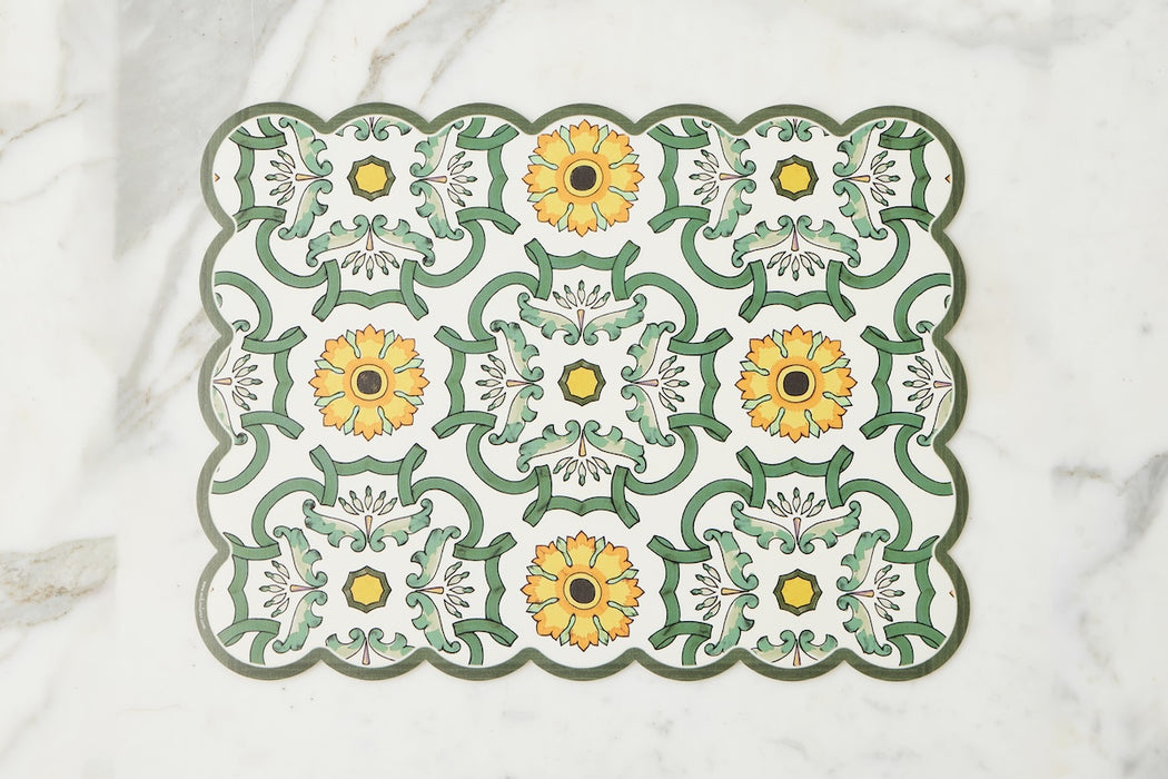 Scalloped Placemat, Rectangle, Sage and Yellow
