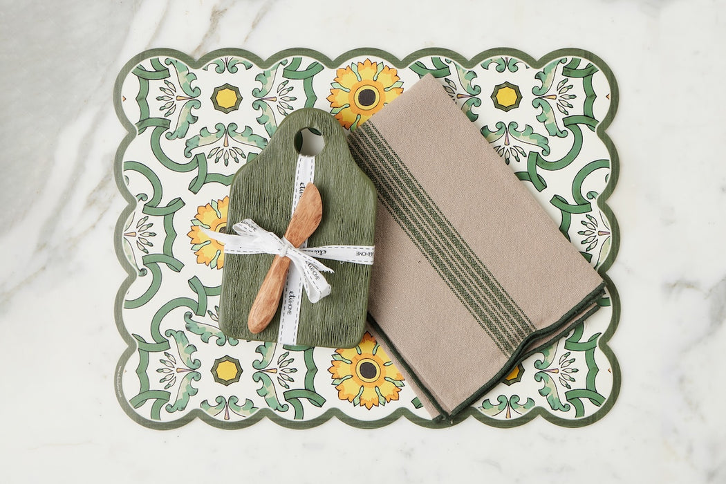 Scalloped Placemat, Rectangle, Sage and Yellow