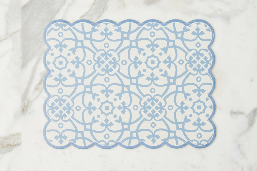 Scalloped Placemat, Rectangle, Denim and White