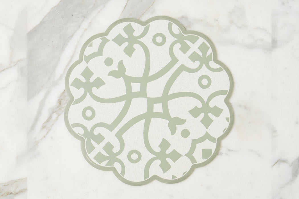 Scalloped Placemat, Round, Sage and White