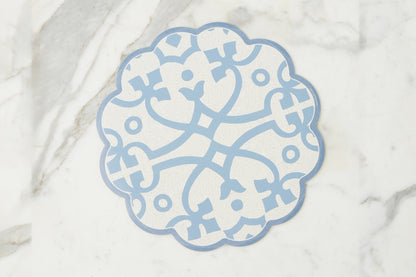 Scalloped Placemat, Round, Denim and White