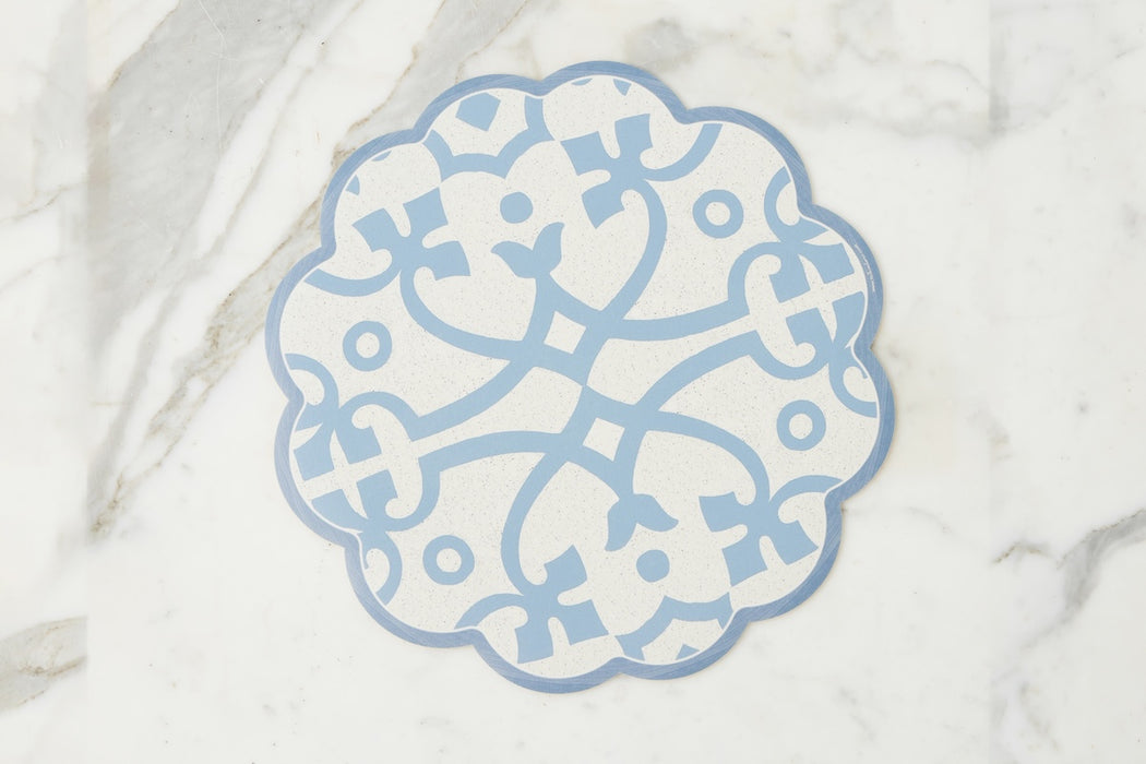 Scalloped Placemat, Round, Denim and White