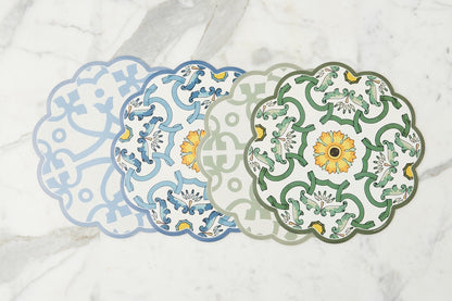 Scalloped Placemat, Round, Denim and White