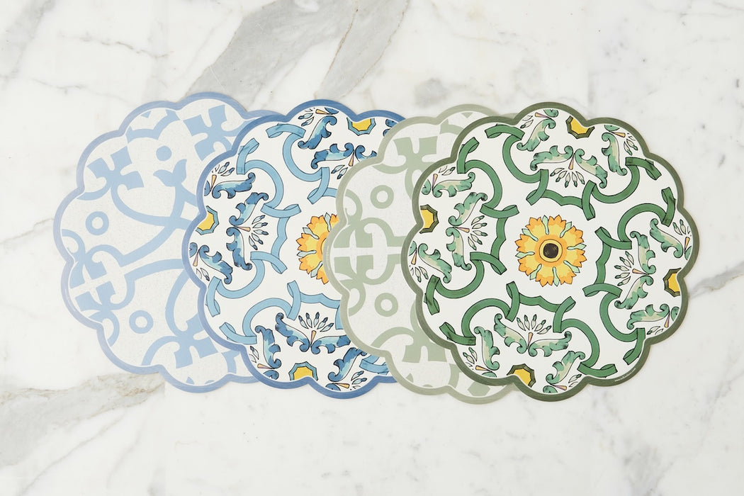 Scalloped Placemat, Round, Denim and Yellow