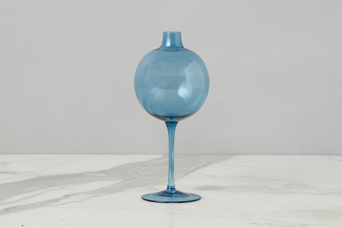Navy Wine Glass Vase, Medium