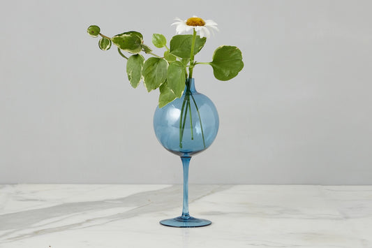 Navy Wine Glass Vase, Medium