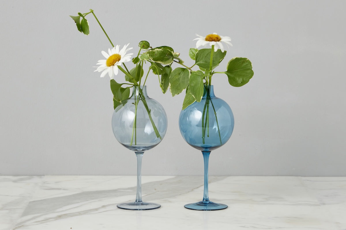 Navy Wine Glass Vase, Medium