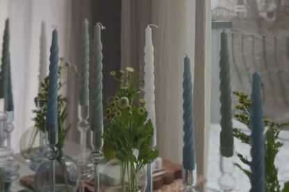 Lacquered Twisted Taper Candles, Denim, Set of 6