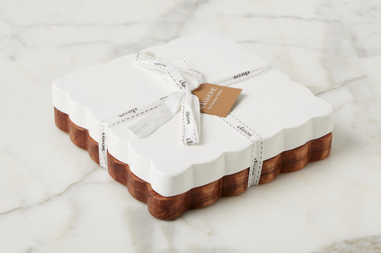 Scalloped Appetizer Cheese Board, White/Natural, Set of 2