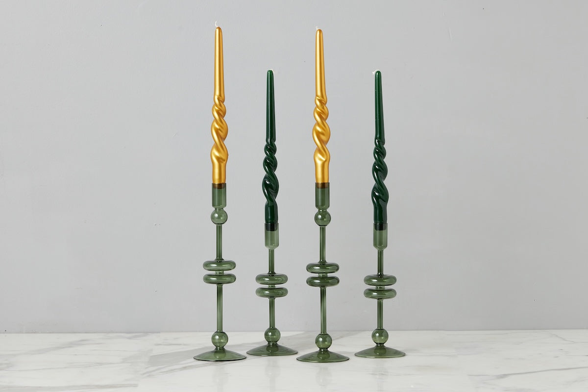 Emerald Glass Candlestick Pair, Small