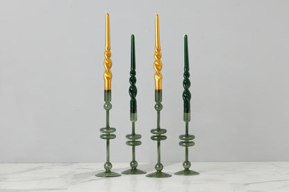 Emerald Glass Candlestick Pair, Large