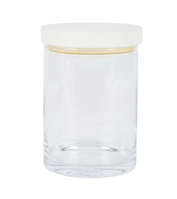 White Modern Wood Top Canister, Small
