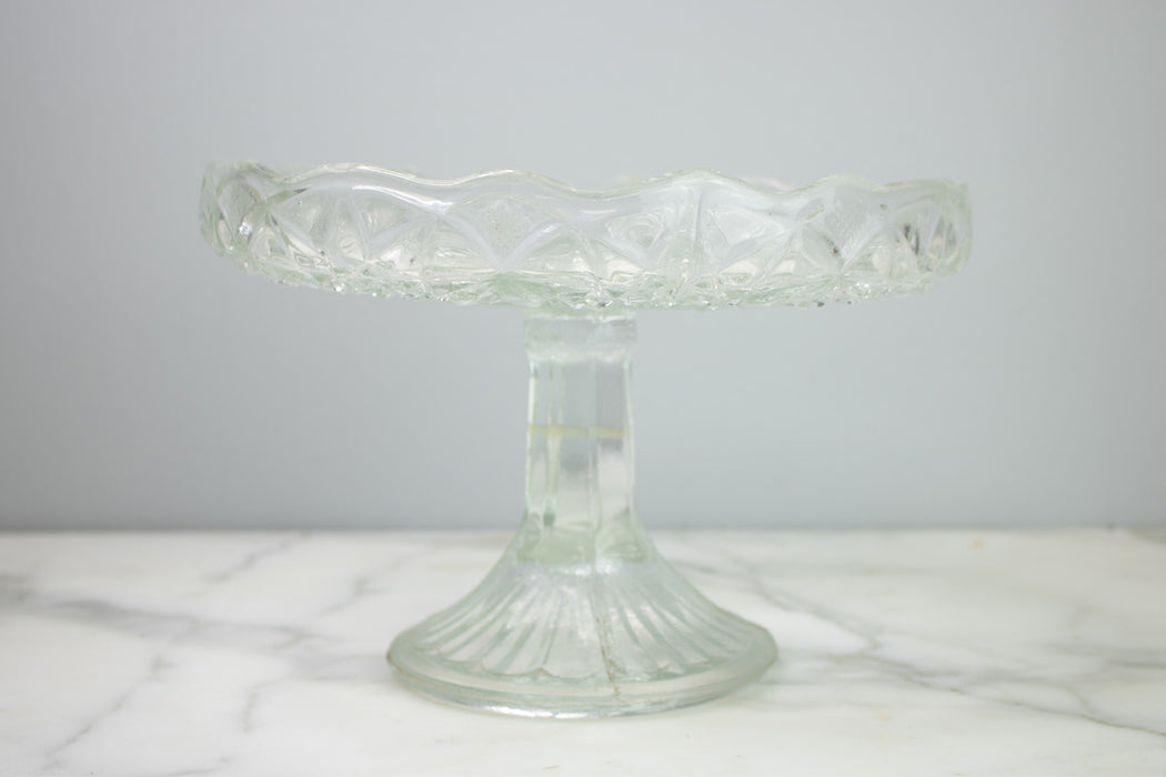 Found Glass Cake Stand, Clear
