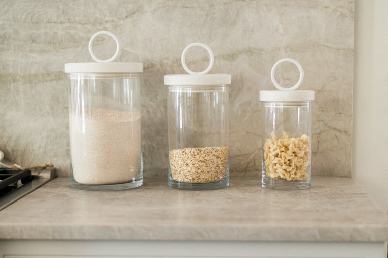 Kitchen Countertop Glass Jars  Snack display, Kitchen jars